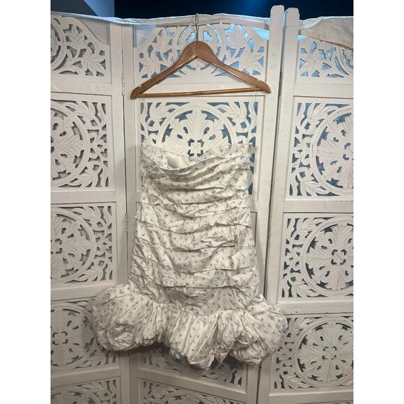 House of CB Serafina White Floral Print Strapless Mini Dress Size L+ Large Plus - Picture 4 of 9